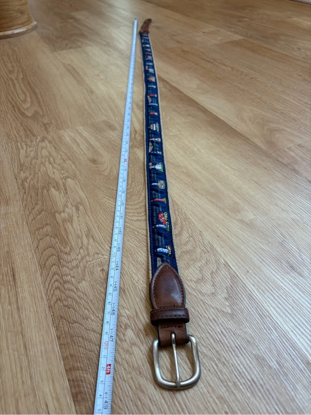 Belted Cow Lighthouse Belt Tan Navy Blue Brown Leather Trim Preppy